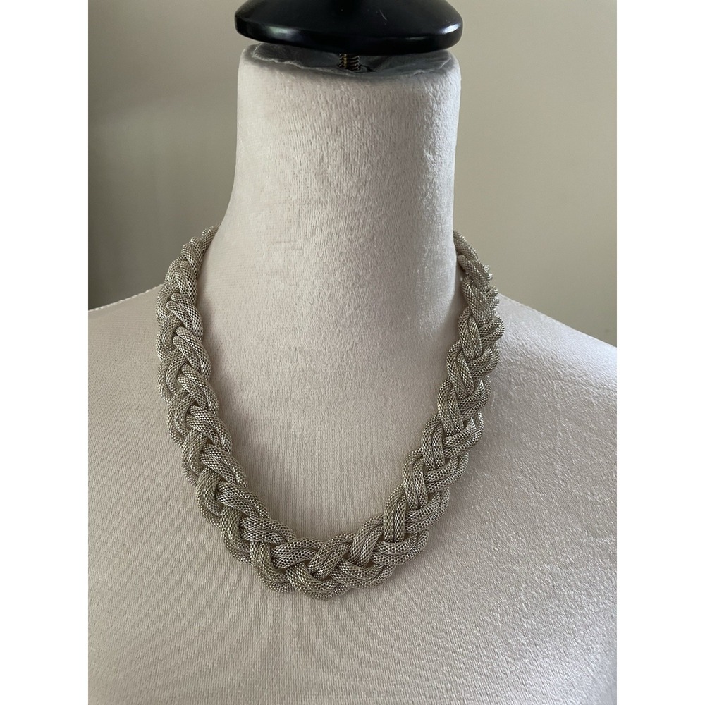 80's   22" Vintage Chunky Silver Tone Mash Metal Necklace w/ extender Retro